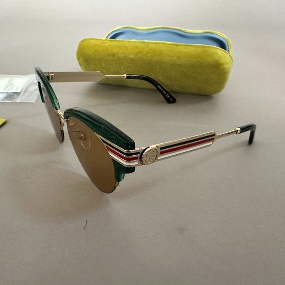 BRAND NEW Gucci GG0283S 004 Green-gold-brown Cat Eye Sunglasses